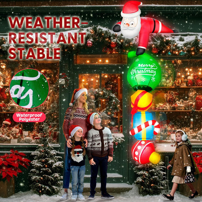 8FT Hanging Christmas Inflatable Outdoor Decoration Climbing Santa Pulling Gift Box Bag Funny Christmas Blow Up Yard Decorations with Built-in LEDs for Roof Balcony Window Tree Xmas Decor