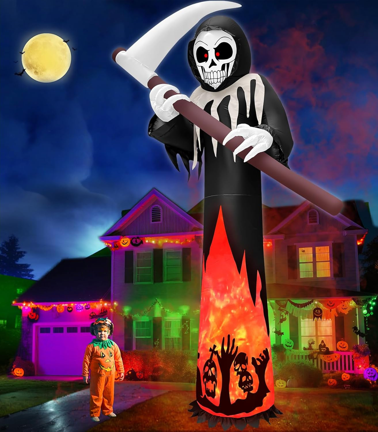 14 FT Giant Halloween Inflatable Stacked Pumpkins Outdoor Decoration Built in 5 LED Lights, Halloween Blow Up 5 Pumpkins Yard Decorations for Lawn Garden Party Decor