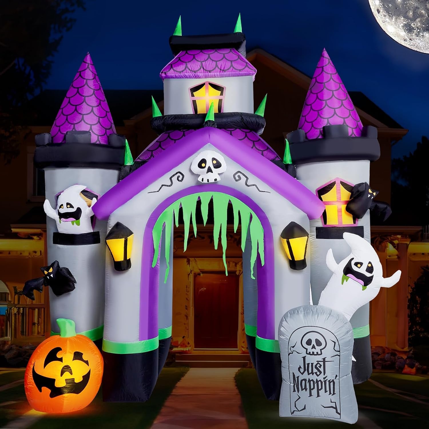 Halloween Inflatables 12 FT Haunted House Castle Archway Outdoor Decorations, Large Halloween Arch Blow up Yard Decorations for Front Lawn Garden Decor