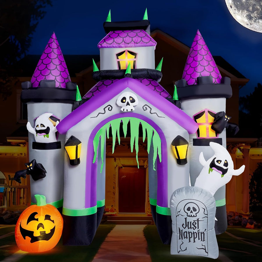 Halloween Inflatables 12 FT Haunted House Castle Archway Outdoor Decorations, Large Halloween Arch Blow up Yard Decorations for Front Lawn Garden Decor