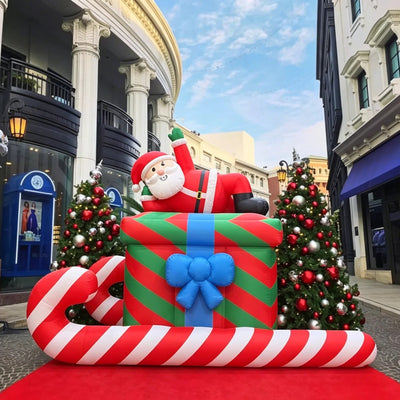 Commercial Christmas Inflatable Santa Display with Gift Box