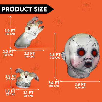 10.3FT Long Halloween Zombie Baby Inflatable Decoration Large Scary Doll Inflatable Outdoor Decoration with Red Eyes Halloween Blow Ups for Yard Garden Outdoor Garden Lawn outside Party Decor