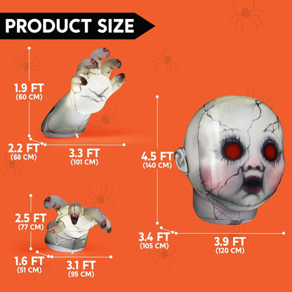 10.3FT Long Halloween Zombie Baby Inflatable Decoration Large Scary Doll Inflatable Outdoor Decoration with Red Eyes Halloween Blow Ups for Yard Garden Outdoor Garden Lawn outside Party Decor