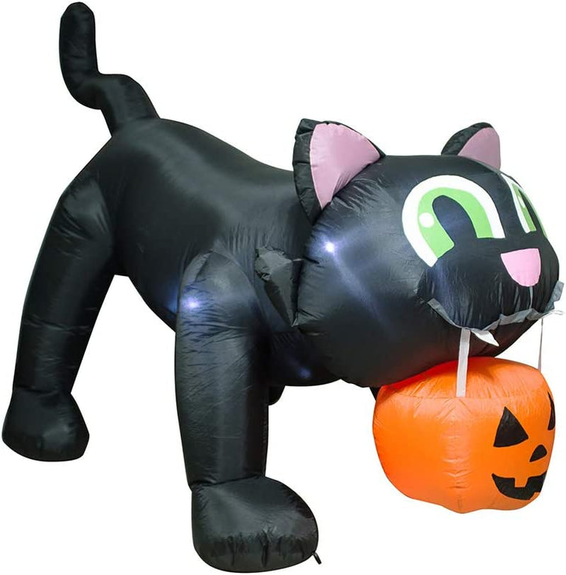 9 Feet Halloween Inflatable Train with Kittens White Ghosts/Pumpkin with LED Lights Blow up Lighted Yard Decor Giant Lawn Halloween Inflatable Home Garden Party Favor Decoration