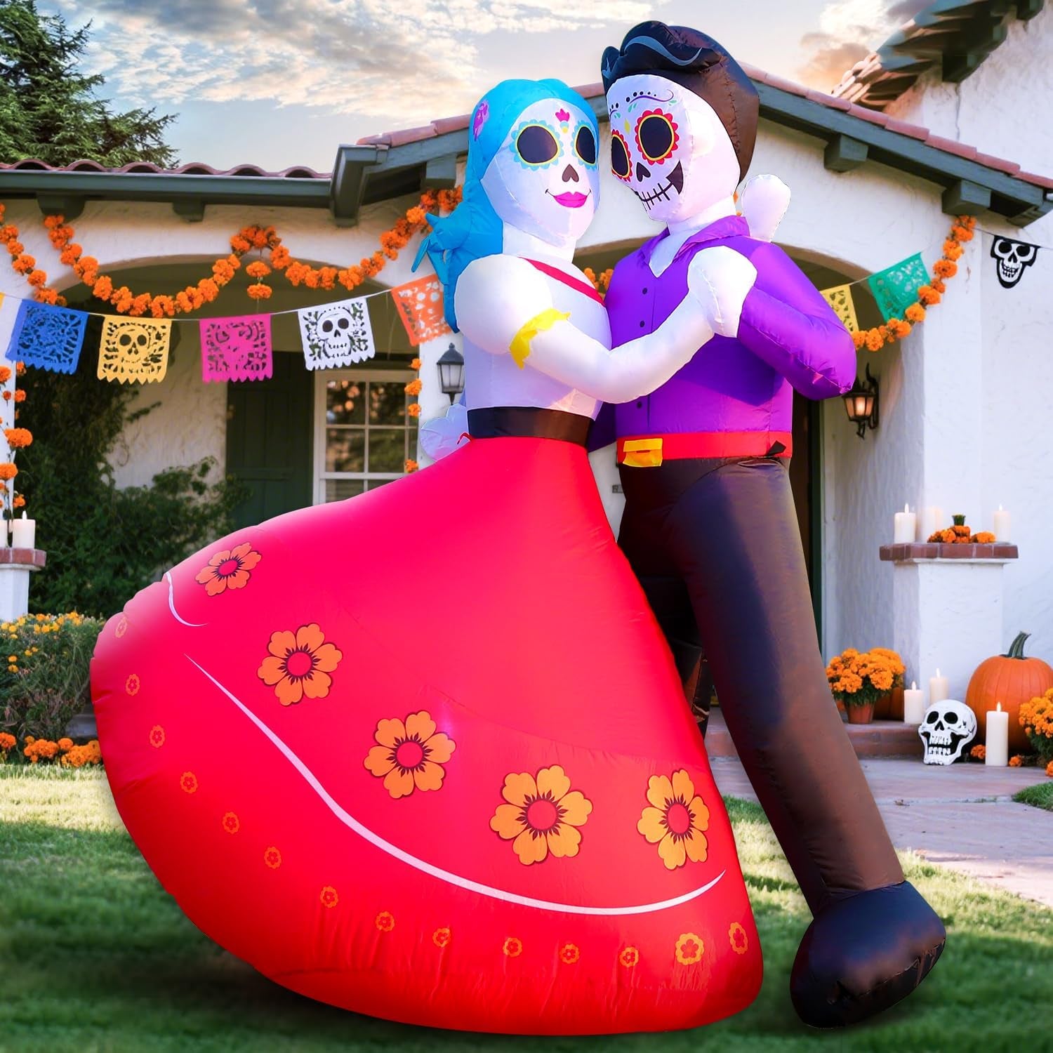 Halloween Inflatable Blow Up Decorations, Dia de Los Muertos 6FT Day of Dead Catrina Sugar Skull Couple Dancing, Built-in LEDs for Holiday Party, Garden, Lawn, Yard, Patio Décor