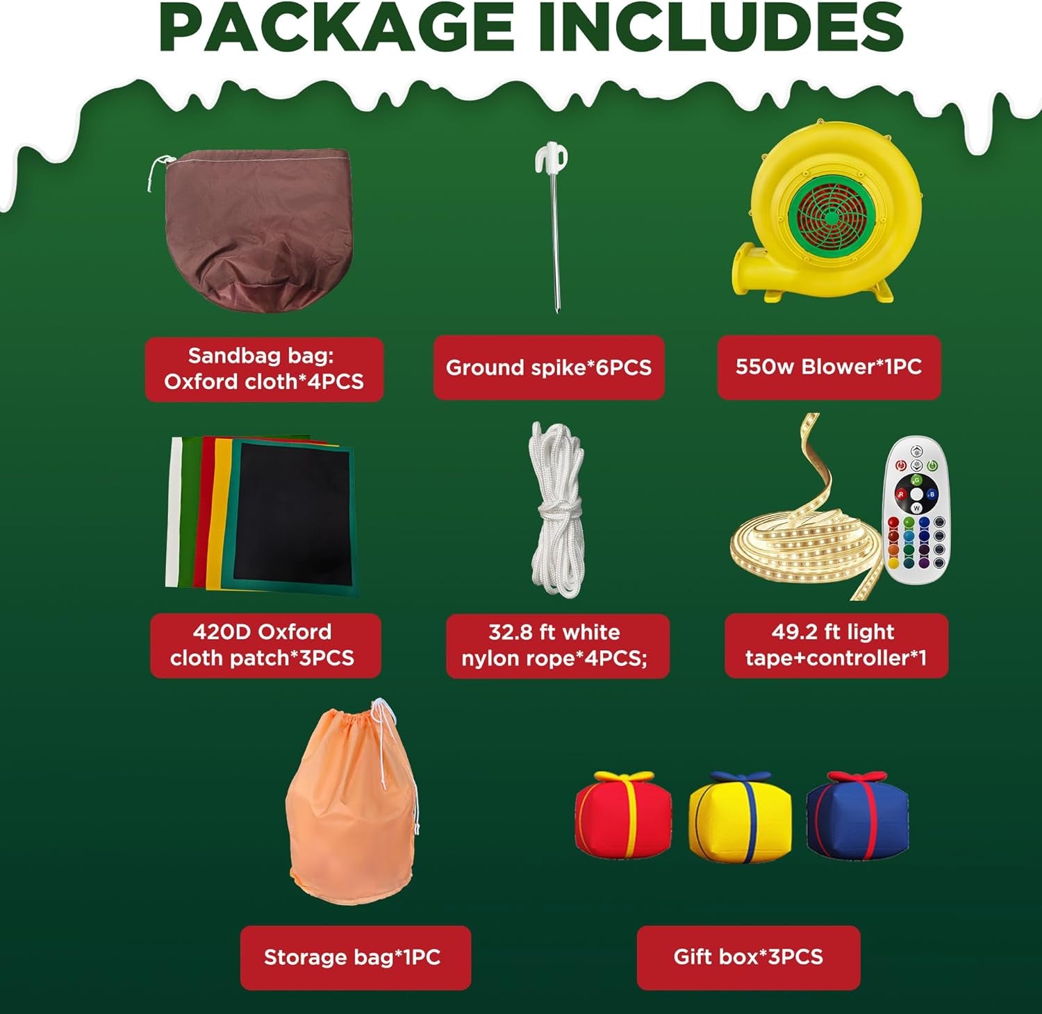 20 FT Inflatable Christmas Tree with LED Lights, Giant Blow Up Outdoor Decoration, Oxford Cloth Material, Including Blower and Gift Boxes, Suitable for Event Parties, Commercial Activity