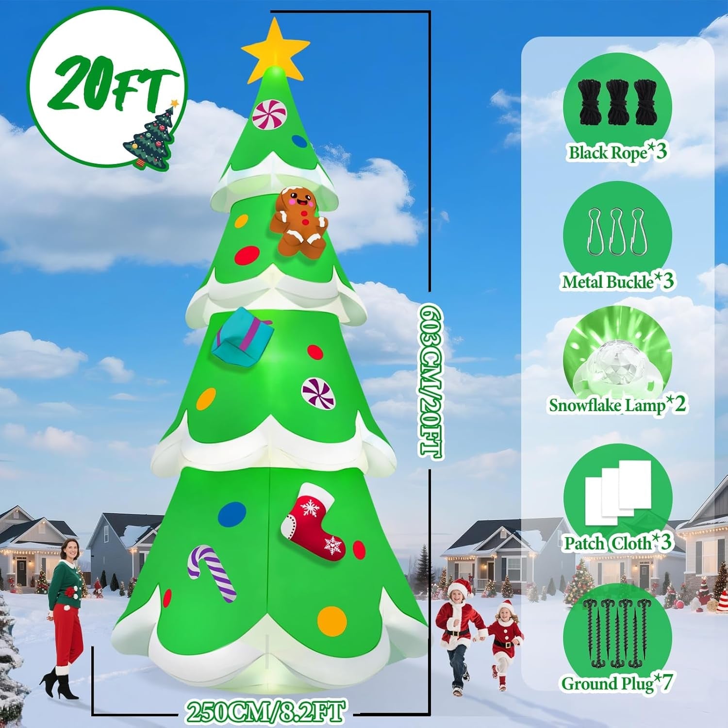 20FT Christmas Tree Inflatable with LED Light,  Giant Christmas Yard Inflatables Outdoor Xmas Blow-Up Outdoor Decoration for Holiday Party Courtyard Lawn Shopping Mall Street