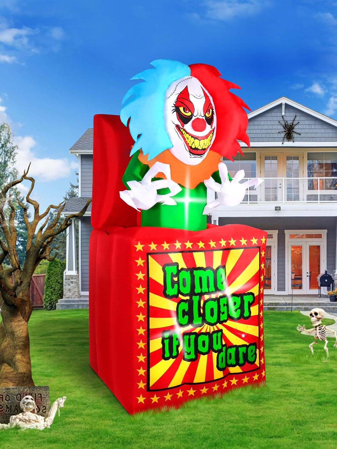 6.6 FT Halloween Inflatables Animated Clown with Music,  Circus Clown Box Outdoor Decorations Blow Up Yard with Built-in LEDs for Indoor Outdoor Party Garden Lawn Decor