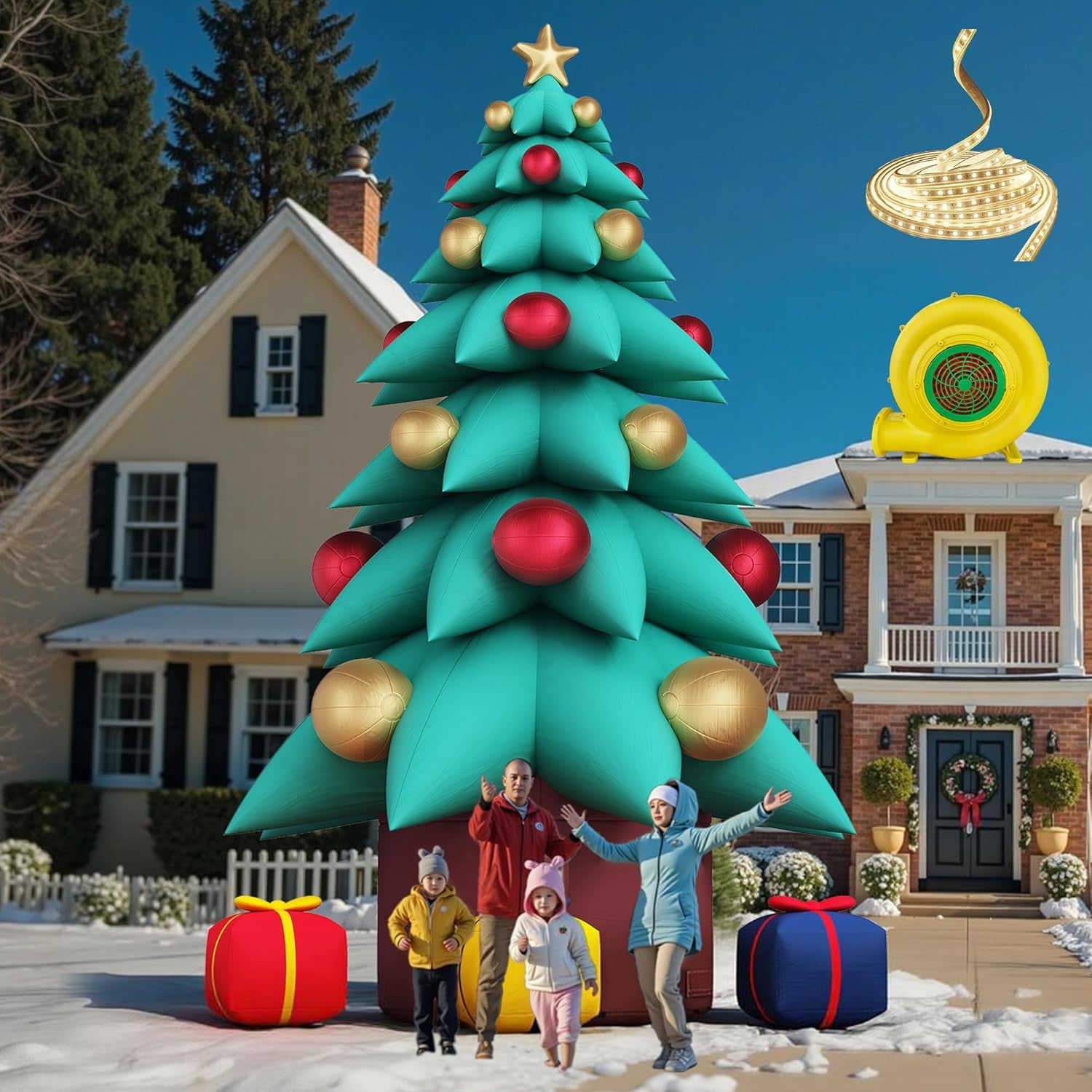 20 FT Inflatable Christmas Tree with LED Lights, Giant Blow Up Outdoor Decoration, Oxford Cloth Material, Including Blower and Gift Boxes, Suitable for Event Parties, Commercial Activity