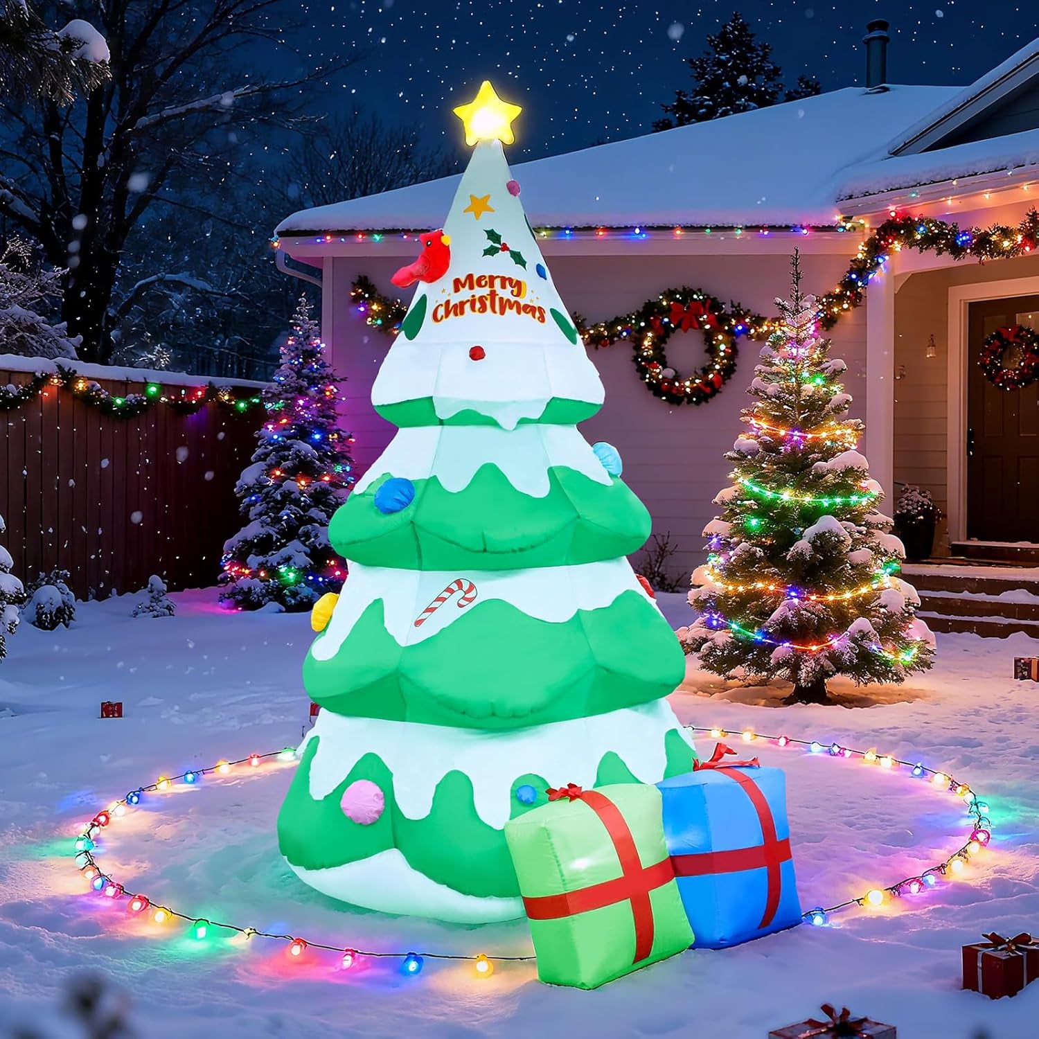 8 FT Christmas Inflatables Tree Decorations Outdoor - Blow Up Christmas Decorations Outdoor Yard Garden Lawn & Indoor Xmas Holiday Party - Inflatable Christmas Tree with LED Lights top Star