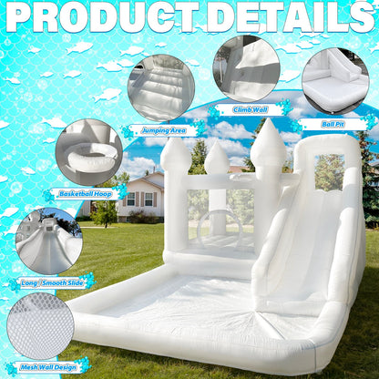White Bounce House with Slide and Ball Pit