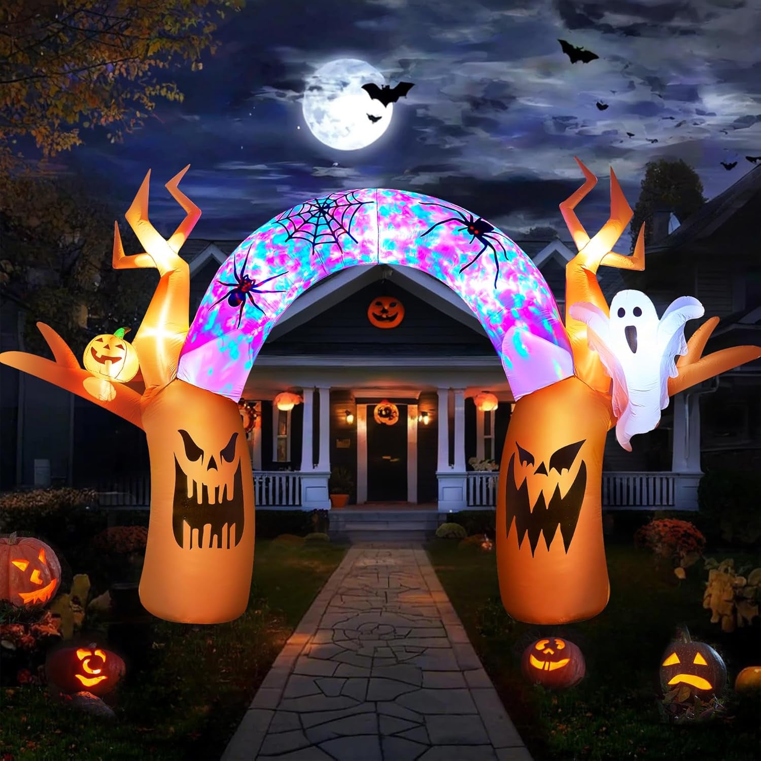 HPC Decor 17 FT Halloween Inflatable Decorations,Outdoor Garden Decorations,Scary Glowing Inflatable Decorations,Ghosts, Pumpkins,Witches,Castles, Tree-Shaped Arch