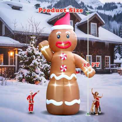 20FT Christmas Giant Inflatable Outdoor Decorations, Blow Up Gingerbread Man Yard Decoration, Xmas Decor Build-in LED Lights for Garden Lawn Yard Porch Holiday Party