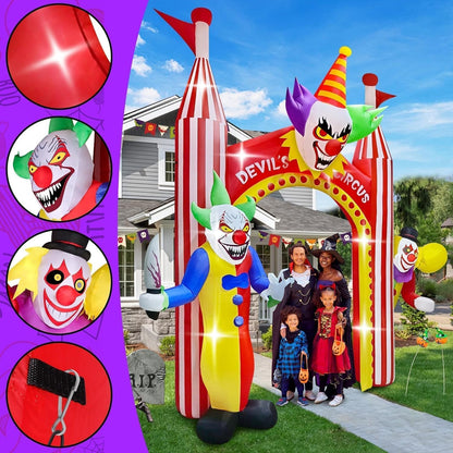 12 FT Halloween Inflatables Clown Archway Outdoor Decorations, Giant Clown Arch Blow Up Yard Decorations Scary Inflatable with Build-in Lights for Yard Garden Lawn Indoor Outdoor Decor