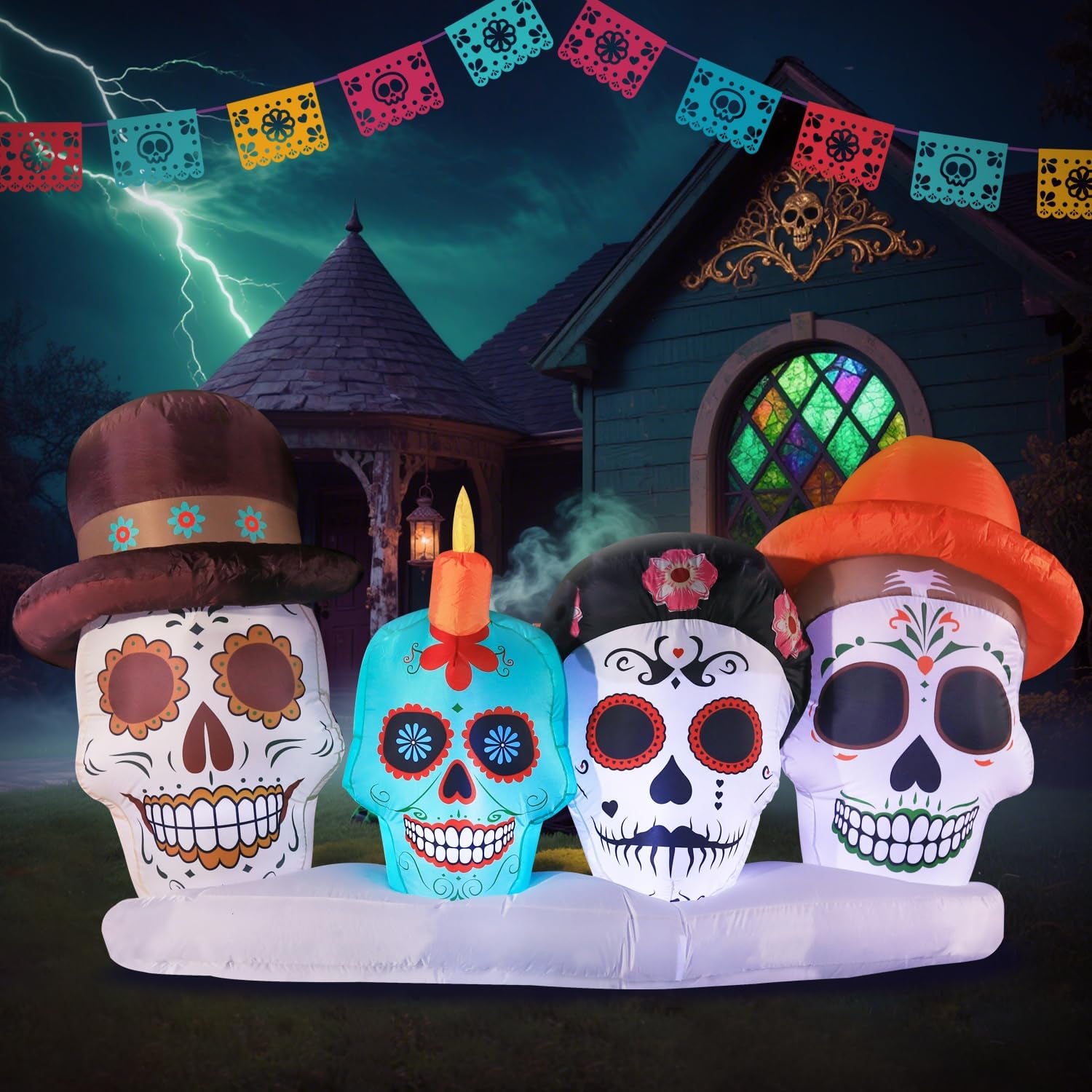 Halloween Inflatable Blow Up Decorations, Dia de Los Muertos 8FT Day of Dead Catrina Skulls, Built-in LEDs for Holiday Party, Garden, Lawn, Yard, Patio Décor