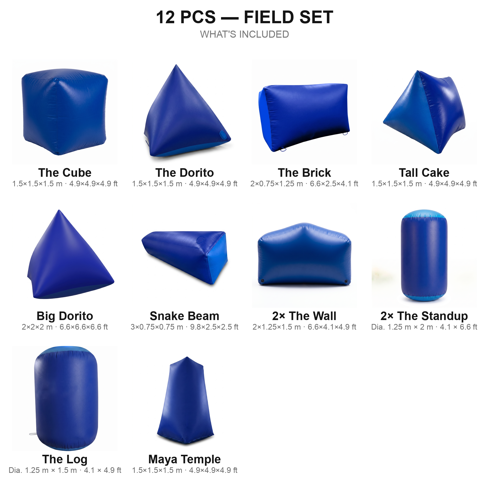 12 pcs Field Set contents — blue paintball bunkers
