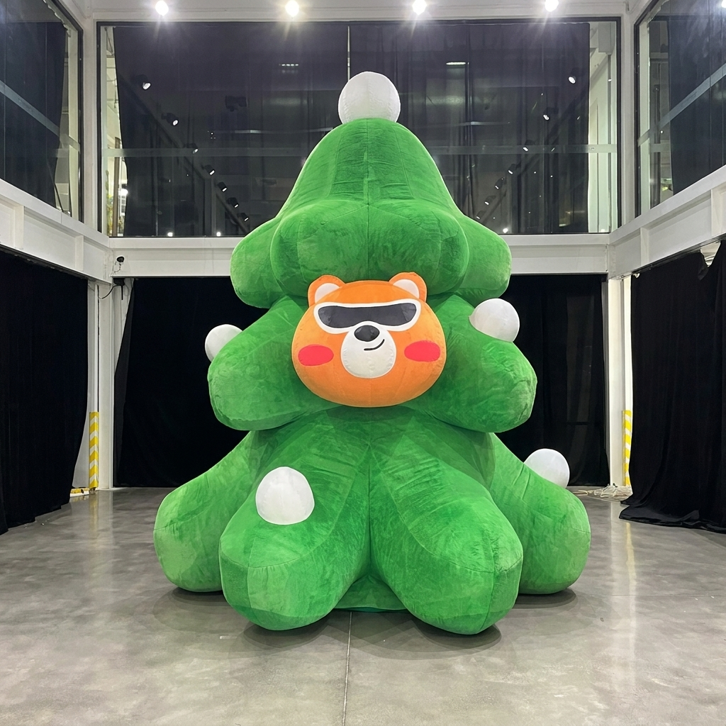 Inflatable Christmas Tree with Bear for Holiday Park Decorations
