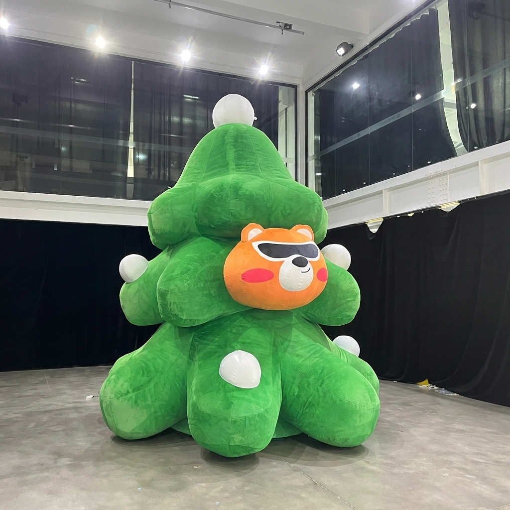 Inflatable Christmas Tree with Bear for Holiday Park Decorations