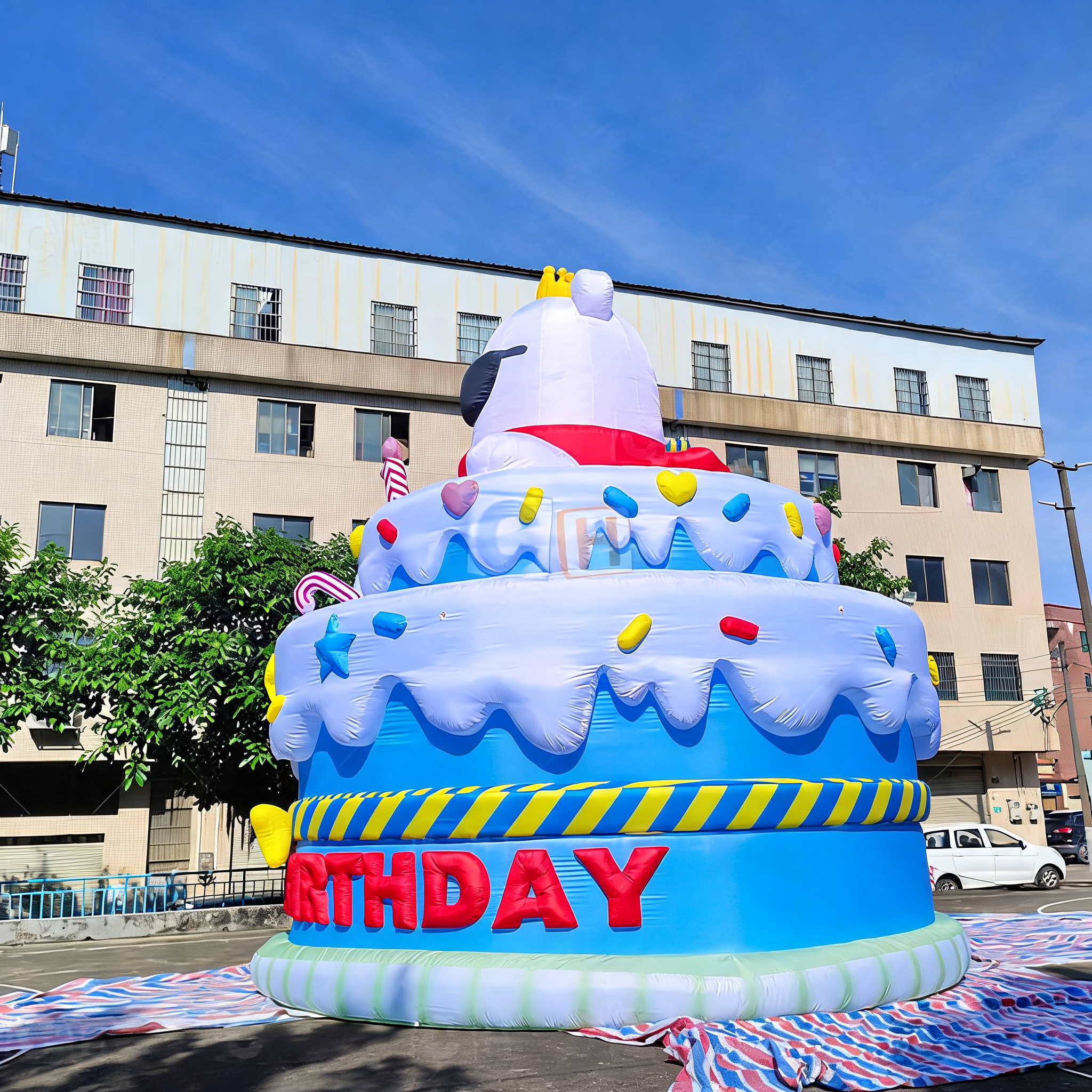 Giant Inflatable Birthday Cake Display for Commercial Event