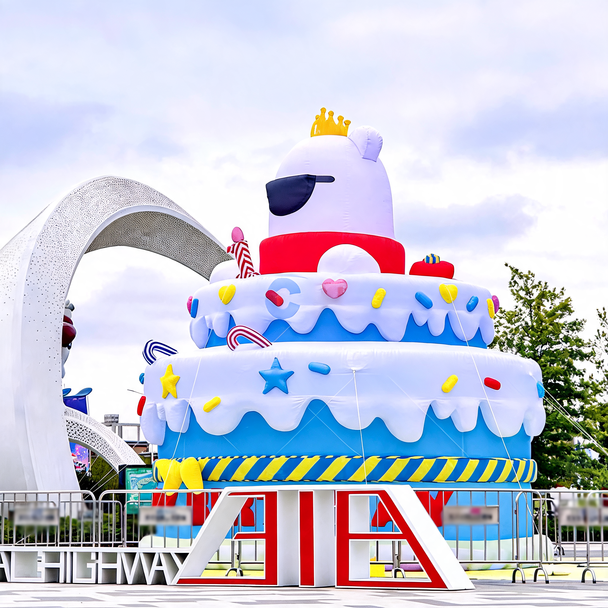 Giant Inflatable Birthday Cake Display for Commercial Event