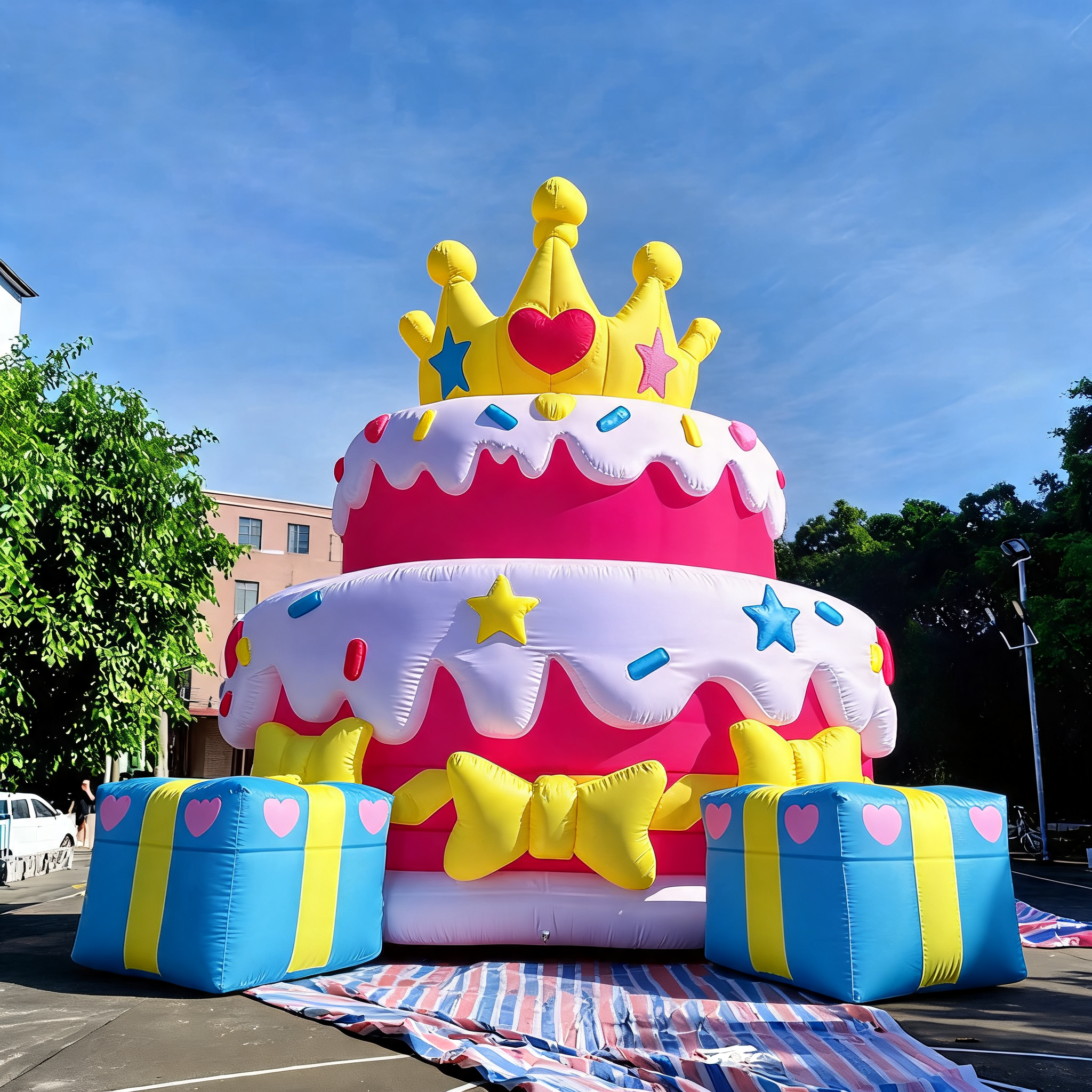 Giant Inflatable Birthday Cake Display with Gift Box