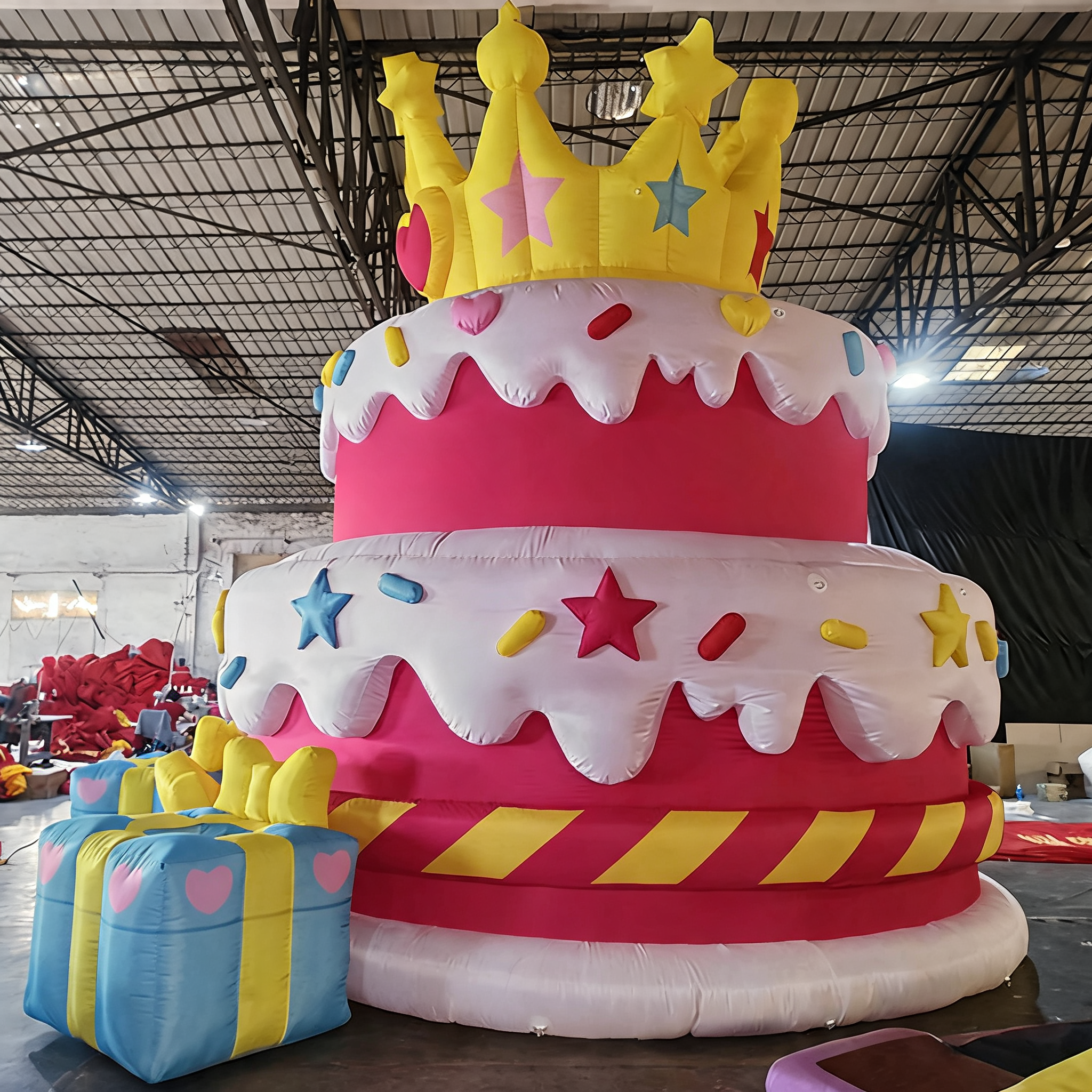 Giant Inflatable Birthday Cake Display with Gift Box