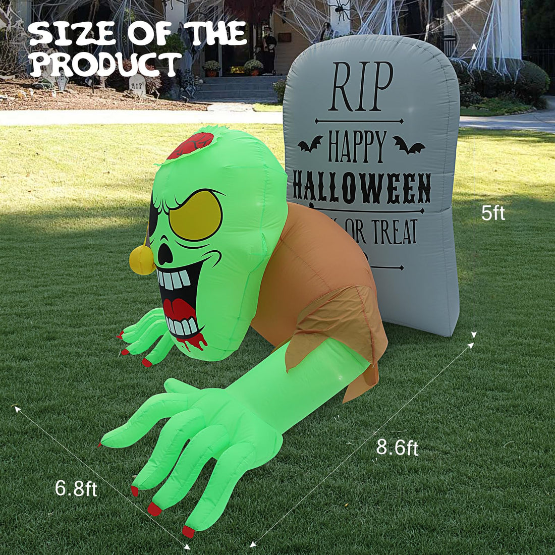Aufblasbarer Halloween-Zombie-Grabstein mit LED-Beleuchtung