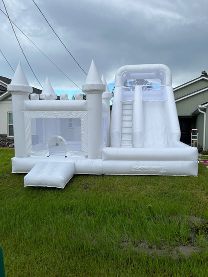 Inflatable White Bounce House with Pool and Slide