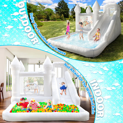 White Bounce House with Slide and Ball Pit
