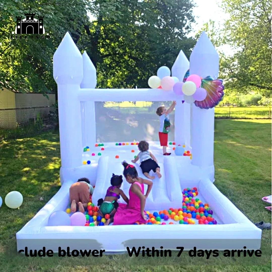 Kids 9x9x7ft White Bounce House Slide Ball Pit With Blower Got