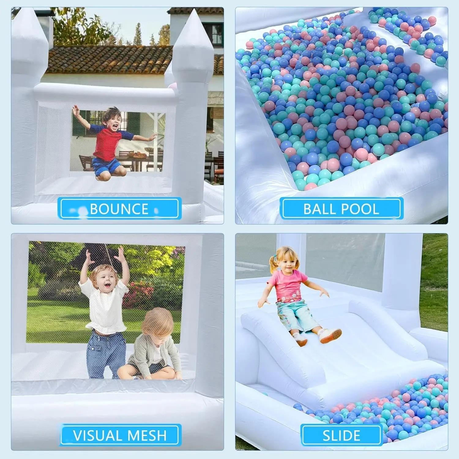 Kids 9x9x7ft White Bounce House Slide Ball Pit With Blower