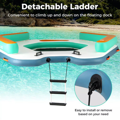 8.7FT Inflatable Floating Dock with Detachable Ladder & Mesh Swim Lounge