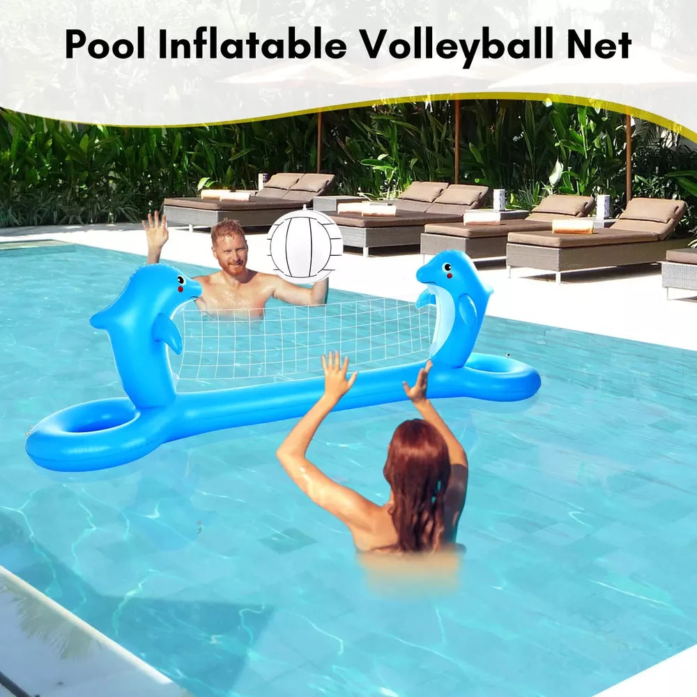 Inflatable Pool Volleyball Set with Net, 2 Volleyballs, and Weight Bags