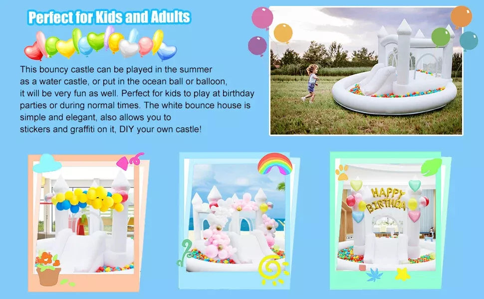 Inflatable White Kids Bounce House with Slide