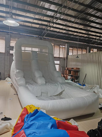 20x10FT Commercial Grade White Combo Inflatable Slide and Splash Pool For Summer