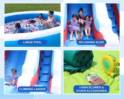 24x13ft Inflatable Water Slide with Pool and Blower