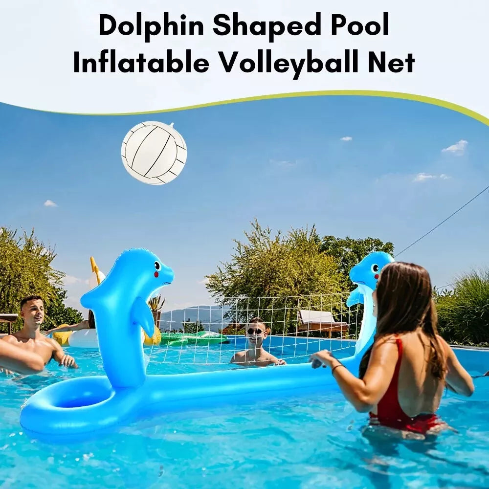 Inflatable Pool Volleyball Set with Net, 2 Volleyballs, and Weight Bags