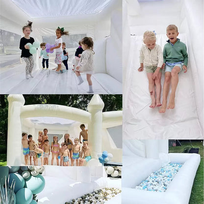 14.8FT White Bounce House with Slide and Ball Pit