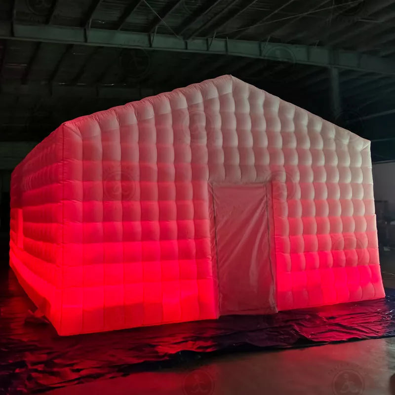 Firebooth Led Inflatable Led Cube 20FT White Inflatable Night Club With LED Strip Cube Tent For Event Pa ...