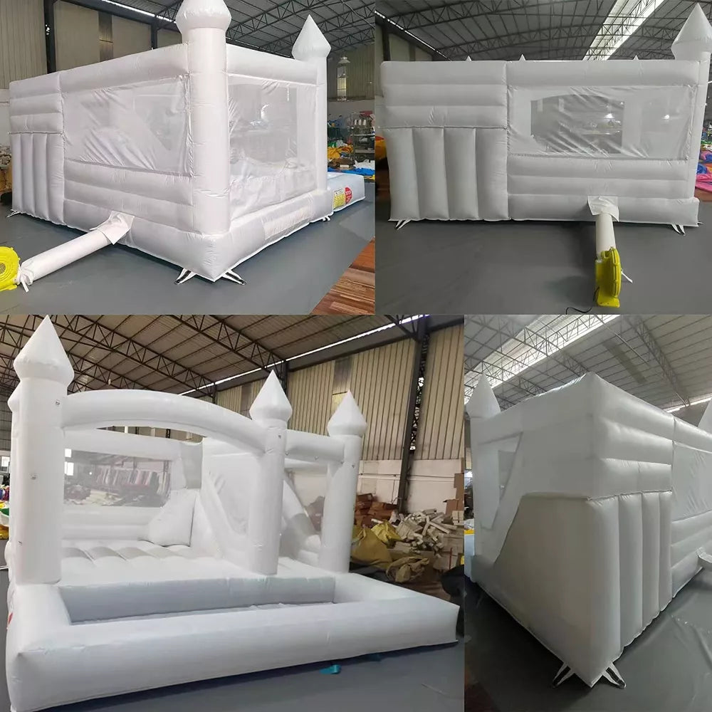 14.8FT White Bounce House with Slide and Ball Pit