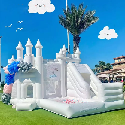 20FT Inflatable Bouncy White Castle with Slide and Ball Pit for Parties & Events