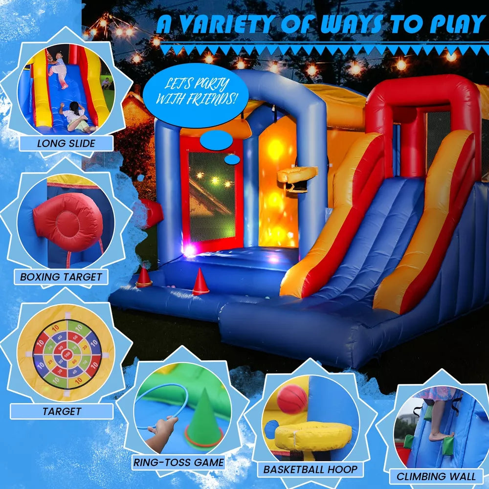 Inflatable Obstacle Course Bounce House with Lights for Kids