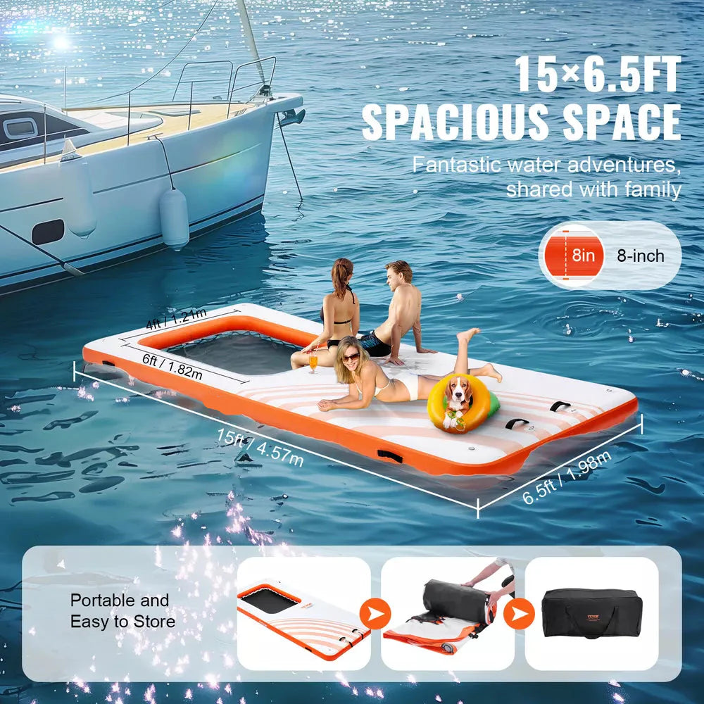 15x6.5 FT Inflatable Floating Dock with 4x6 FT Mesh Pool