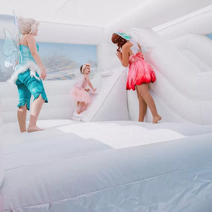 14.8FT White Bounce House with Slide and Ball Pit