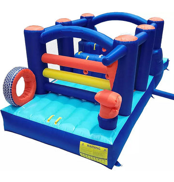 Casa de juegos inflable con tobogán y pista de obstáculos