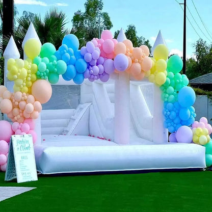 14.8FT White Bounce House with Slide and Ball Pit