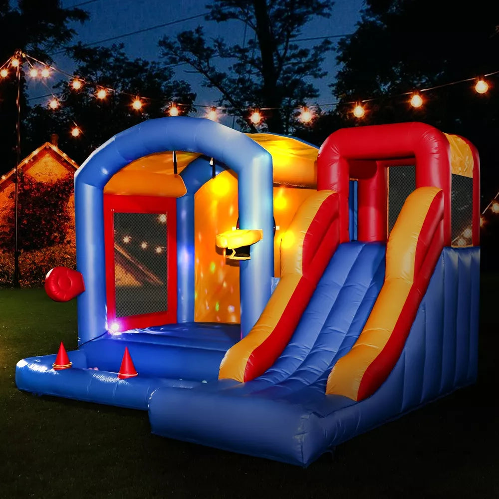 Inflatable Obstacle Course Bounce House with Lights for Kids