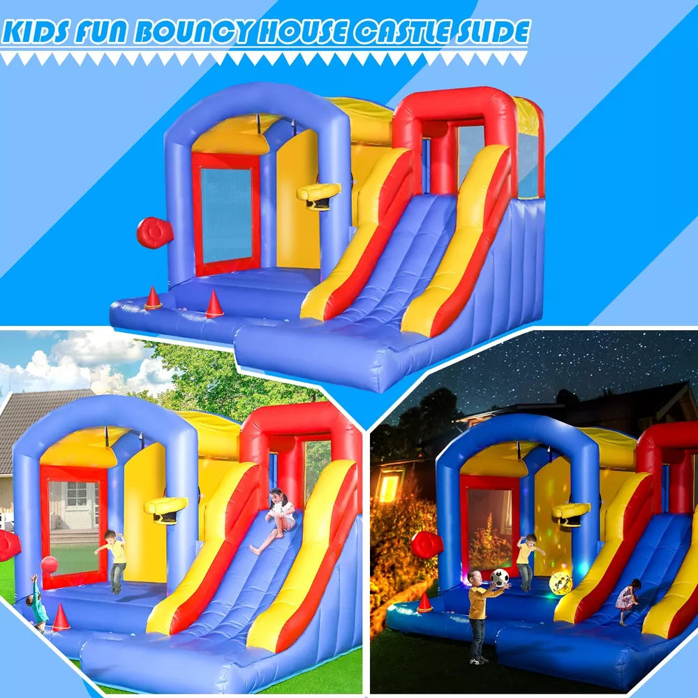 Inflatable Obstacle Course Bounce House with Lights for Kids