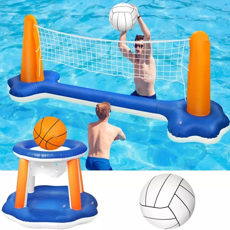 Inflatable Pool Float Sets Volleyball Net & Basketball Hoop Floating Pool Game