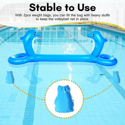 Inflatable Pool Volleyball Set with Net, 2 Volleyballs, and Weight Bags